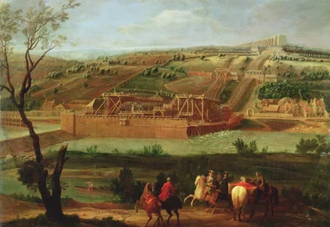 Ansicht der Marly-Maschine und des Aquädukts in Louveciennes, 1722